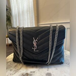 Saint Laurent Black Quilted Bag with Silver Chain